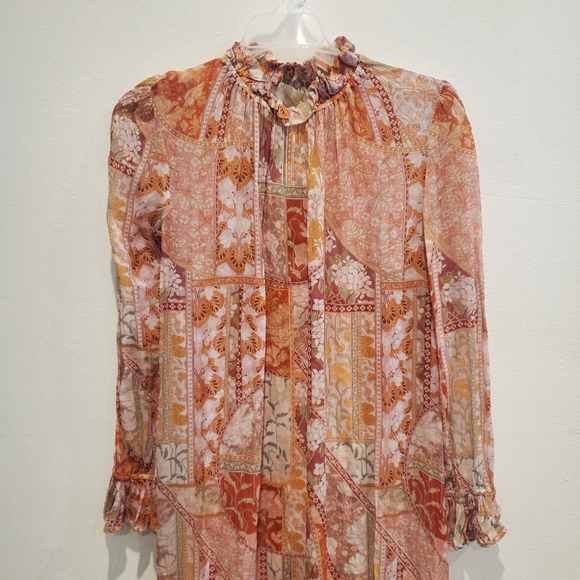 Zimmermann Kaleidoscope Floral-Print Belted Midi Dress in Red Multi Swirl Size 0 - Picture 8 of 11